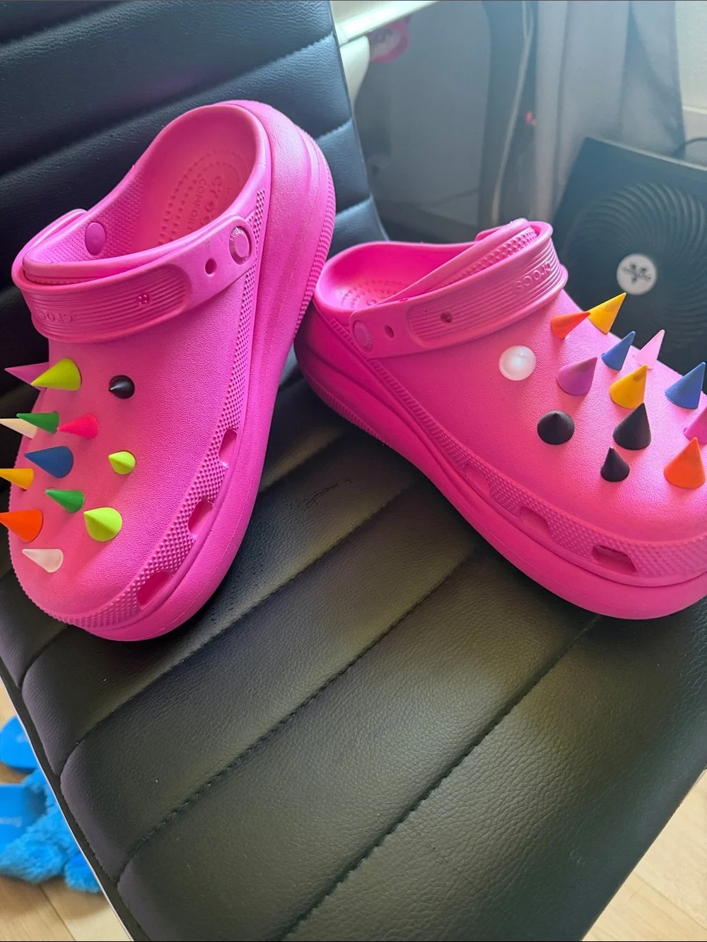 Bright Pink CROCS Sandals with Colorful Studs